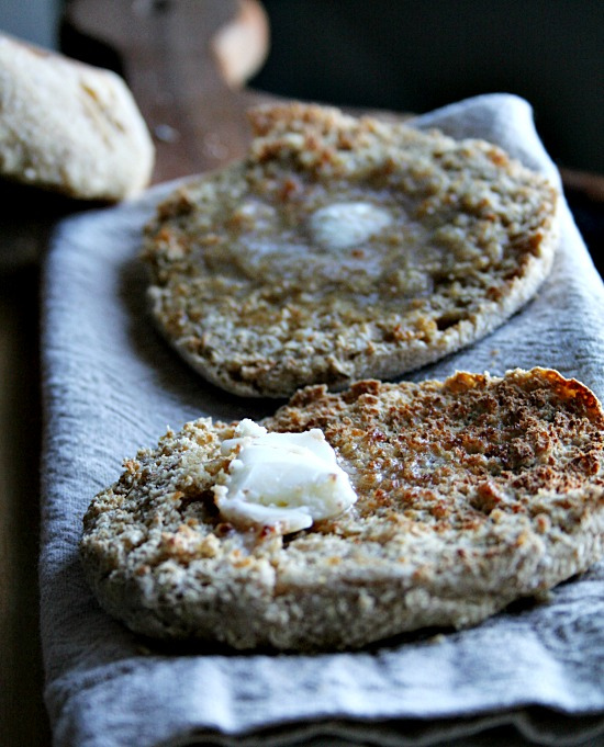 toasted Honey Wheat English Muffins with melting butter