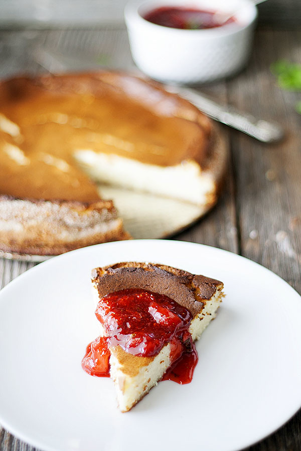 Ricotta Cheesecake with Strawberry Basil Sauce