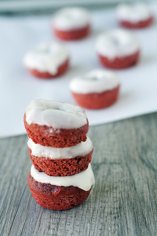 baked red velvet doughnuts with cream cheese frosting 