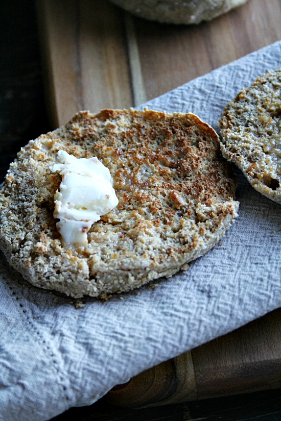 toasted honey wheat english muffins with butter
