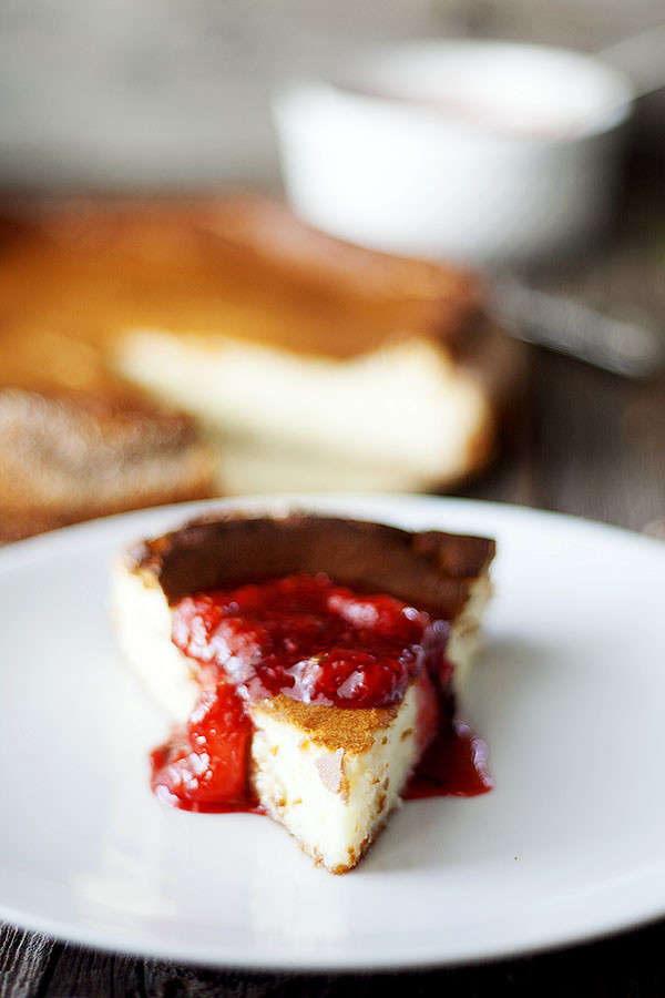 Ricotta Cheesecake with Strawberry Basil Saice