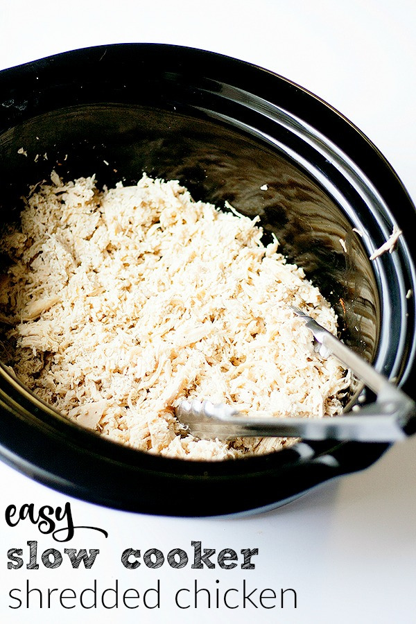 the answer to your meal prep prayers! you're going to love how easy this slow cooker shredded chicken is. use it in tacos, rice bowls, sandwiches.  so many other dinner ideas.