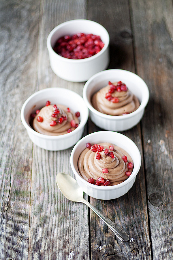 quick and easy no-bake dessert | chocolate cheesecake mousse with pomegranates