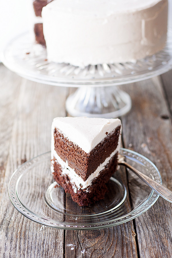 devils food cake with raspberry buttercream frosting