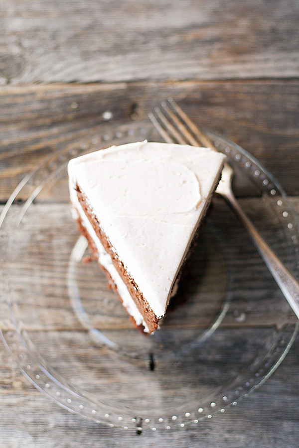 devils food cake with raspberry buttercream frosting