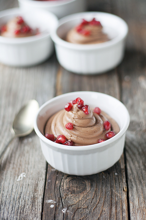 chocolate cheesecake mousse with pomegranates