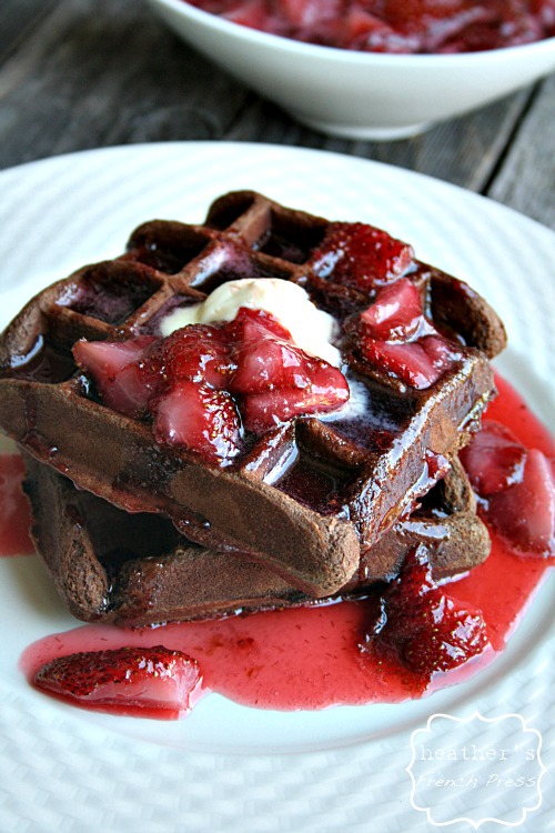 waffles with strawberry syrup
