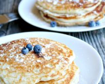 "buttermilk" blueberry pancakes made with Greek yogurt