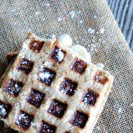 Nutella and Peanut Butter with banana Stuffed French Toast Waffles - heathersfrenchpress.com #breakfast #nutella