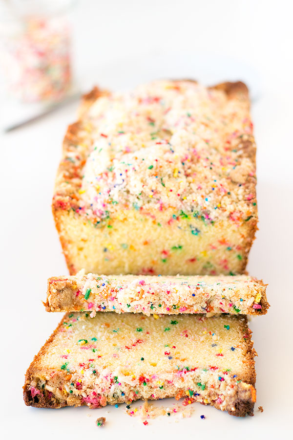 birthday cake bread with crumb topping