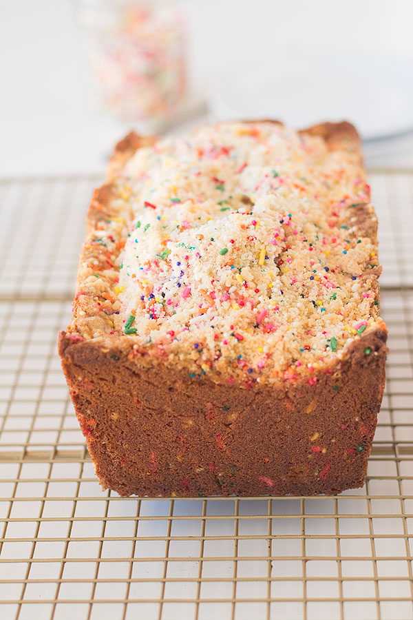 birthday cake bread with crumb topping