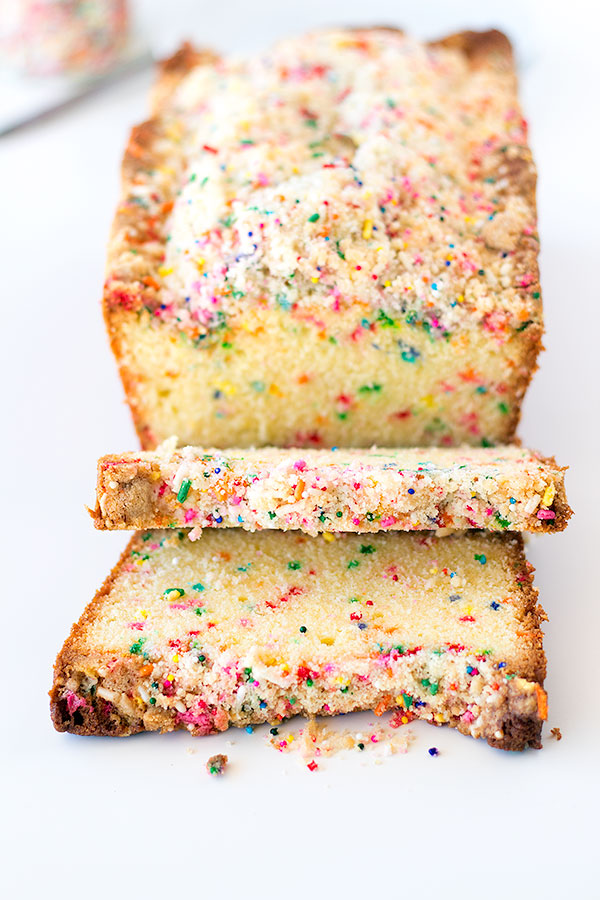 birthday cake bread with crumb topping