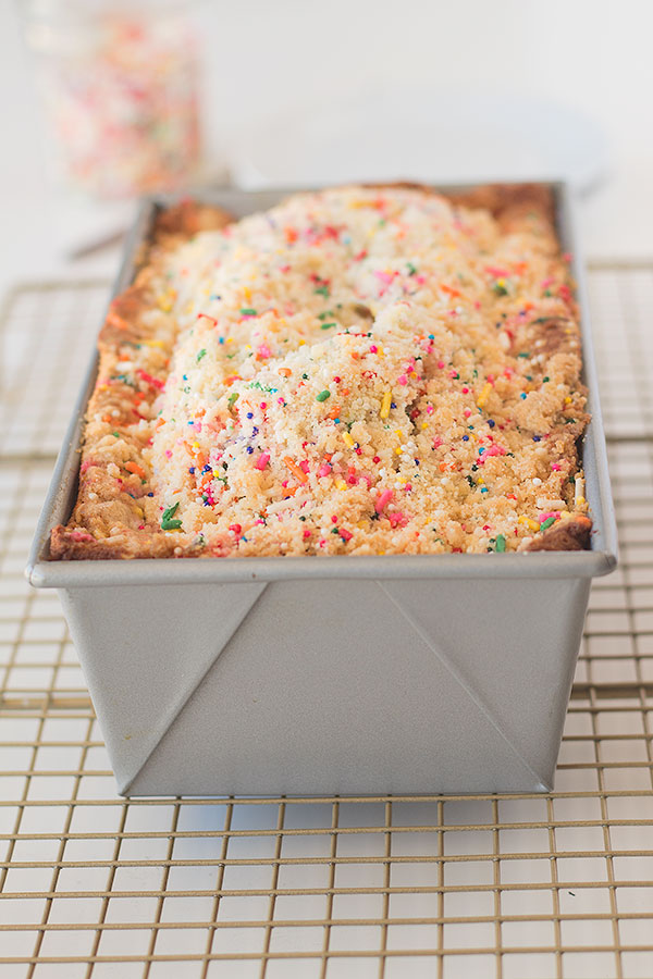 birthday cake bread with crumb topping