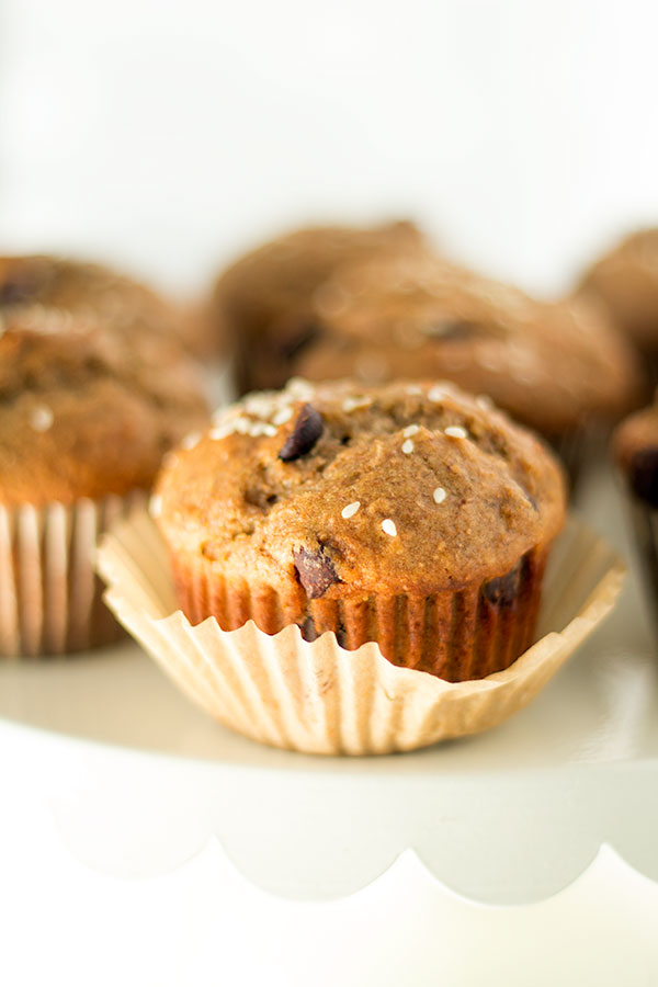 chocolate tahini banana muffins