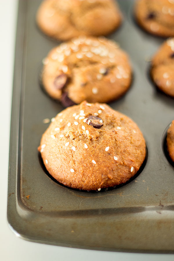 chocolate tahini banana muffins