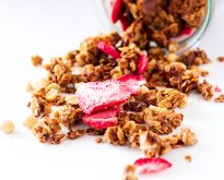 want to up your breakfast game? this easy homemade peanut butter and jelly granola will do just that.