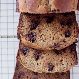 greek yogurt and coconut oil make this loaf incredibly moist. easy to make and ready for the oven in less than 15 minutes, this healthy chocolate chip banana bread is simply the BEST!!