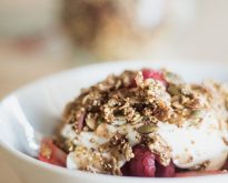 multi-grain granola with yogurt and berries